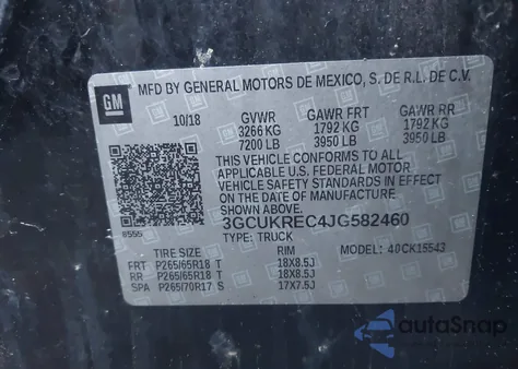 2018 Chevrolet Silverado 1500 2Lt z USA, uszkodzony, nr VIN 3GCUKREC4JG582460